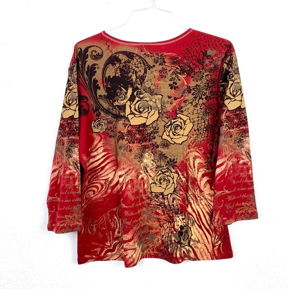 Jess & Jane Savanna Rose Studded All Over Print Graphic 3/4 Sleeve Shirt Tee XL - Picture 6 of 6
